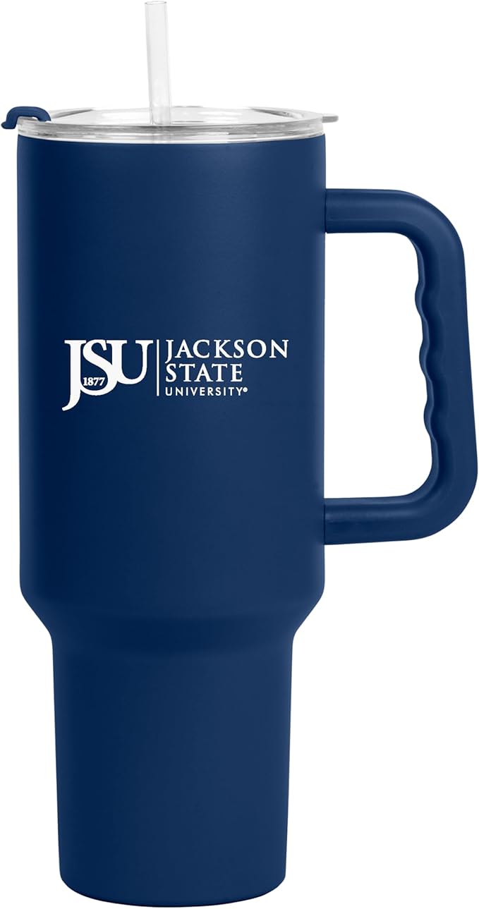 Logo Brands NCAA 40 oz Tumbler with Handle -Stainless Steel Insulated Travel Tumbler with Straw Lid – Powder Coated, Leak-Resistant, Keeps Drinks Hot/Cold – Great for Tailgating, or Everyday Use