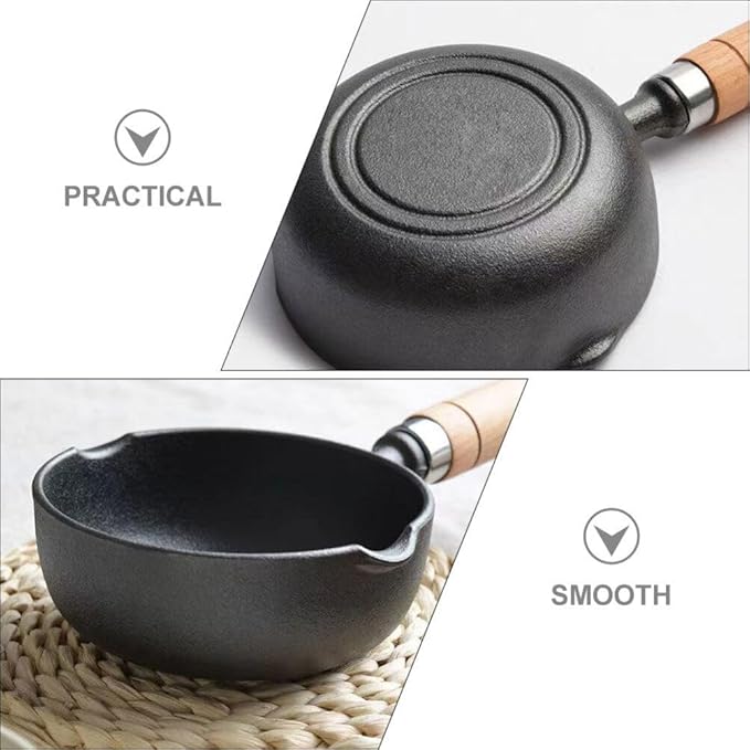 Cast Iron Small Oil Pan with Pour Spout Mini Butter Melting Pot for Stir-Frying Eggs Vegetables and Heating Oil 11.81 Inch Kitchen Cookware