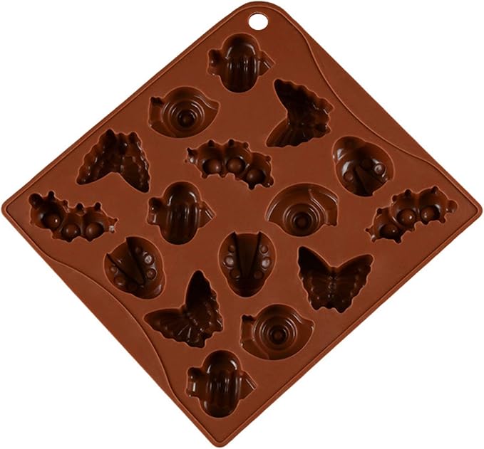 Joyeee 16 Cavity Insect Silicone Mold, 1 Pcs Butterfly Snail Ladybug Bee Bug Chocolate Candy Mold, Insects Cake Muffin Ice Cube Soap Crayon Wax Melt Mold Tray, Reusable Silicone Mold Resin, 26 CM
