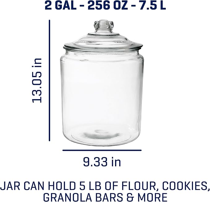Anchor Hocking Heritage Hill Glass Jar with Lid, 2 Gallon Capacity, with 2 Chalkboard Labels and Chalk