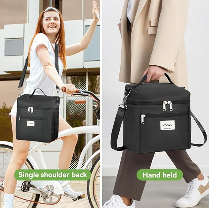 Voova Stainless Steel Lunch Box with Lunch Bag for Women Men Adult, (42oz/1200ml) Leakproof Metal Bento Box with Free Sealing, Insulated Lunch box for Work, Black