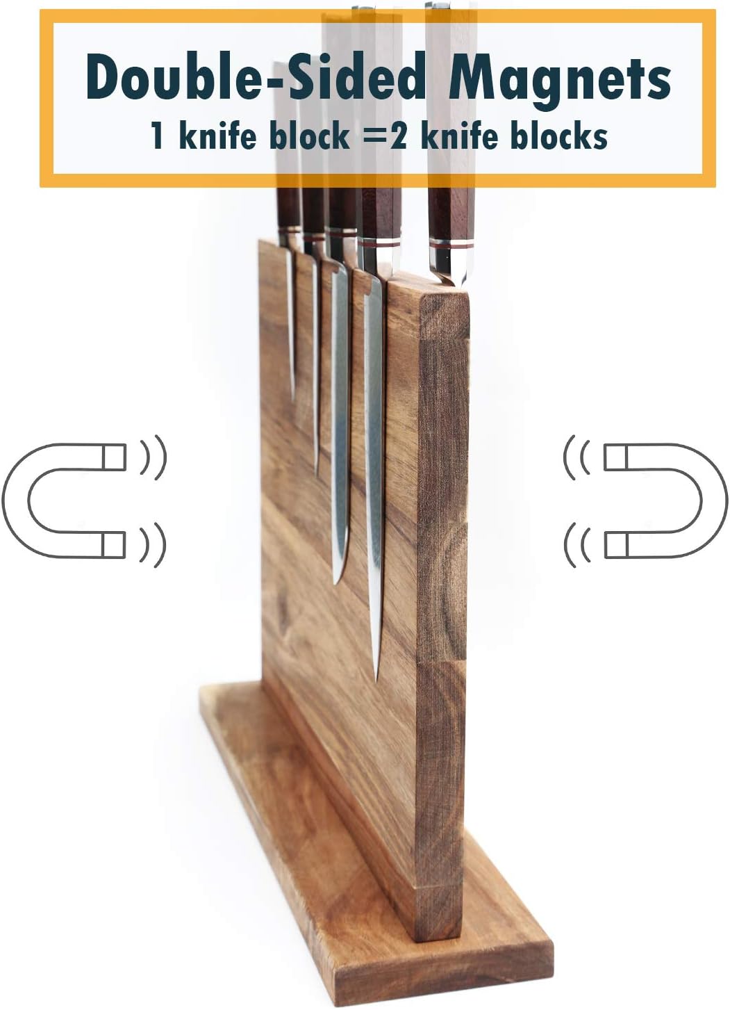 Resafy Large Magnetic Knife Holder,Acacia Wooden Magnetic Knife Block 12.5X10 Inches,Rack Magnetic Universal Stands with Strong Enhanced Magnets Strip Kitchen Storage Cutlery Organizer Without Knifves