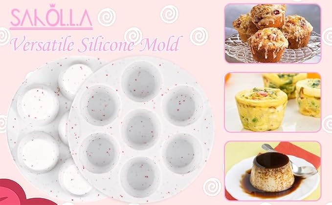 Sakolla 2 Pack Silicone Egg Bite Molds for Air Fryer, Nonstick 7 Cups Air Fryer Muffin Pan for Baking Egg Bite, Mini Muffins, Tart, Mini Cupcake and Quiche (Confetti)