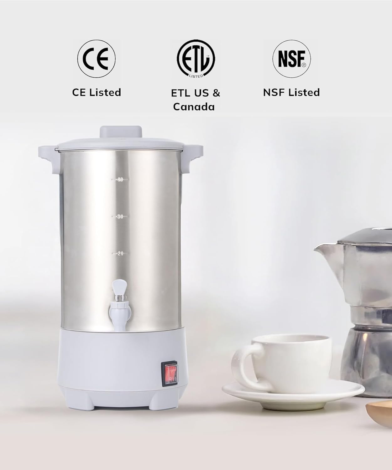 SYBO Commercial Grade Stainless Steel Percolate Coffee Maker Hot Water Urn for Catering, 30-Cup, 3.5L, Grey