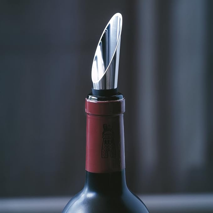 Rosendahl Grand Cru Barware Wine Pourer, Black/Steel, 3.1"H, Designed by Erik Bagger, Gift Box Included