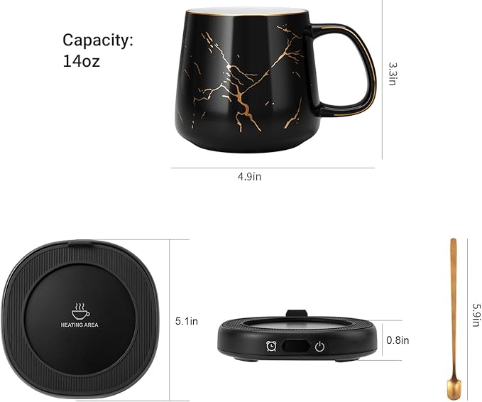 Coffee Mug Warmer & Luxury Marbling Mug Set, Electric Cup Warmer with Auto Shut Off, 4 Temperature Setting Smart Beverage Warmer, 8-Hours Auto Shut Off (Luxury Marbling Mug)