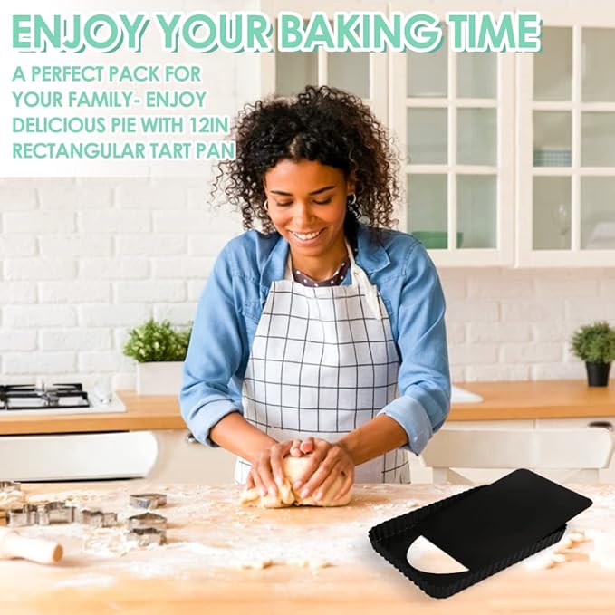 Rectangular Pie Pan Nonstick Tart Pan With Removable Bottom Heavy Duty Carbon Steel Fluted Quiche Pan Tart Mold for Baking Mousse Cakes Dessert,12.2 x 1.2-Inch