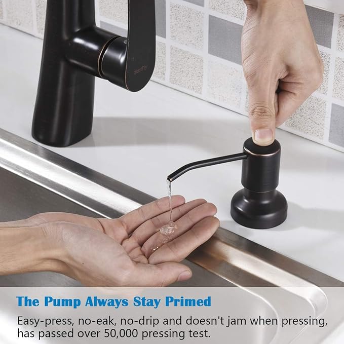 Soap Dispenser for Kitchen Sink, Kitchen Hand Soap Dispenser Pump Oil Rubbed Bronze, Countertop Soap Dispenser Pump with 47" Extension Tube kit, Built in Refill from The Top+17 OZ Bottle