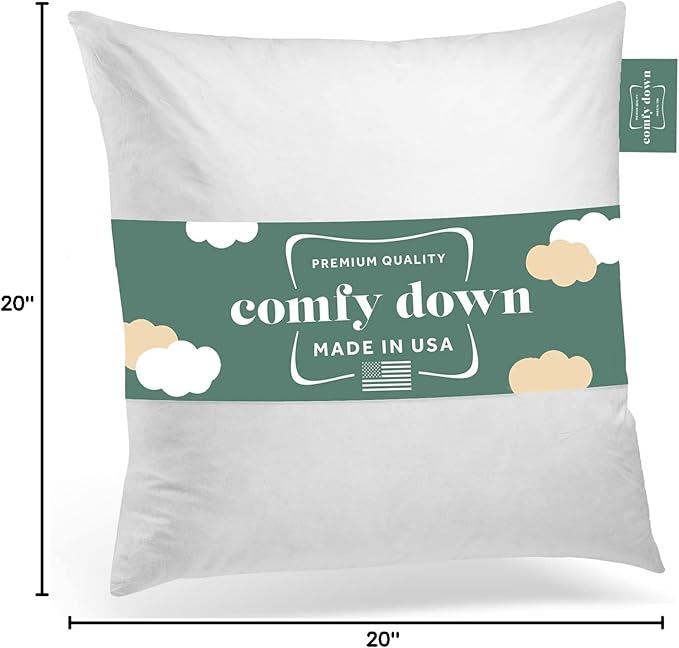 ComfyDown Decorative Throw Pillow Insert, Down and Feathers Fill, 100% Cotton Cover 233 Thread Count, Square Pillow Insert - Made in USA (20" x 20")