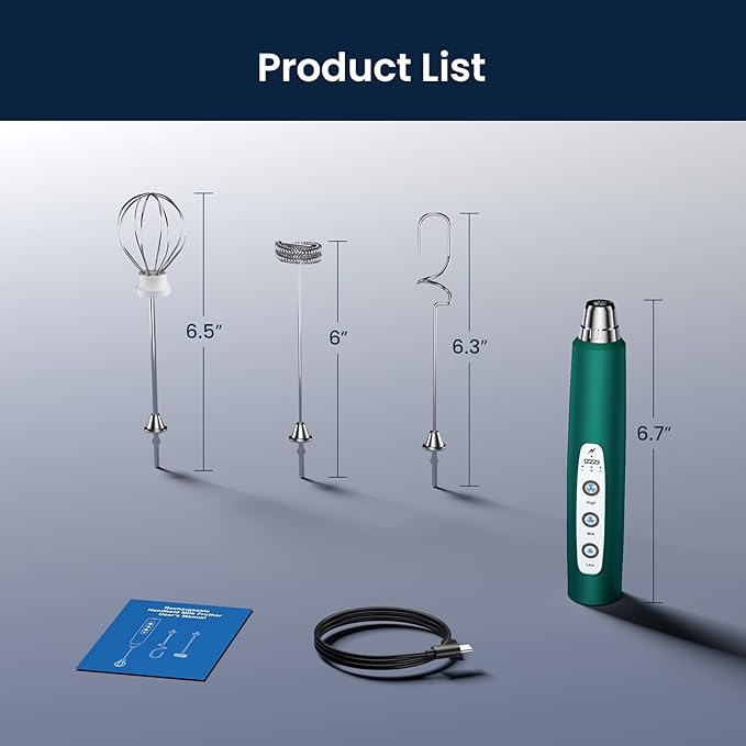 Sakgos Milk Frother Rechargeable Handheld-Electric Whisk 3 Speed Adjustable, Coffee Frother Wand with 3 Stainless Whisks, Electric Foam Maker, Drink Mixer Blender for Latte Cappuccino Matcha Egg