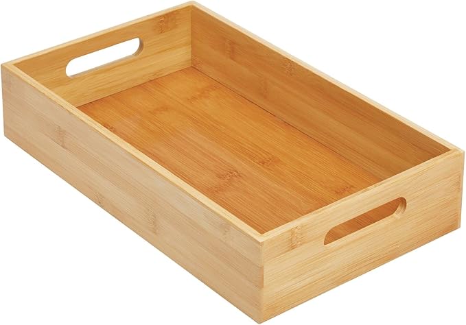 mDesign Kitchen Storage Box – Open-Top Bamboo Storage Tray with Handles – Versatile Cupboard Organiser for Shelves, Pantries, Surfaces and Cupboards – Natural