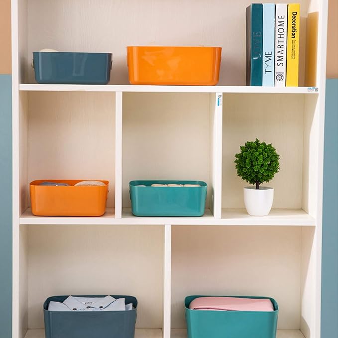 OWill 7 Pcs 2.1 L Plastic Storage Bins and Baskets for Efficient Home Classroom Organization Small Containers in Multicolour for Kitchen, Cupboard box, and Bathroom Organizer on Shelves and Tubs