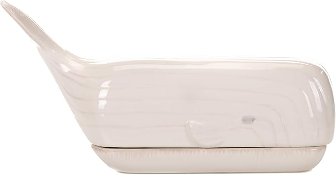 Nautical Whale Glossy White 9 x 4 Ceramic Butter Dish With Lid