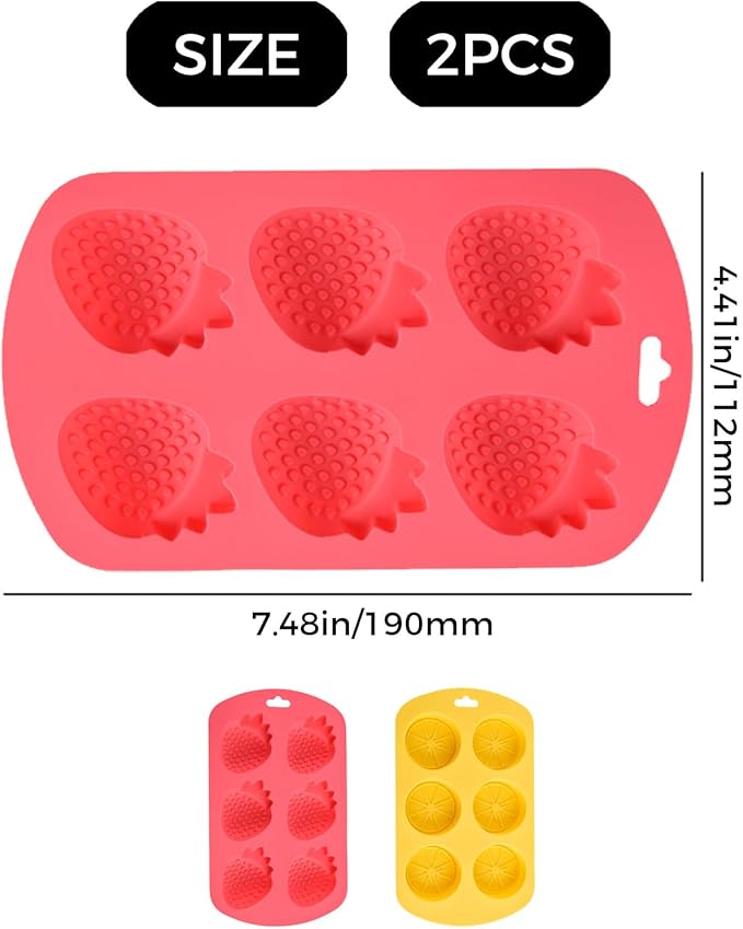 Fruit Theme Silicone Molds for Candy Making, 2 Pack Strawberry & Lemon Gummy Molds Set, Non-Stick 6-Cavity Fruit Snack Molds for Chocolate, Jelly, DIY Kitchen Baking Supplies