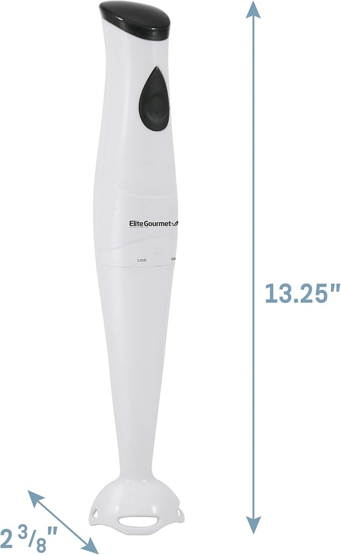 Elite Gourmet EHB-2425X Electric Immersion Hand Blender Stick, Mixer, Chopper, 1-Touch Control Multi Purpose, 150 Watts, For Soups, Sauces, Baby Food, White