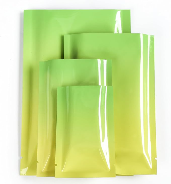 100 Pcs Custom Glossy Mini Mylar Bags, Custom Logo/Text/Barcode, Single Side One Color Print, Heat Seal Pouches with Tear Notches for Food, Small Business, Retail (Yellow Glossy, 8 * 12CM/3.2"*4.7")