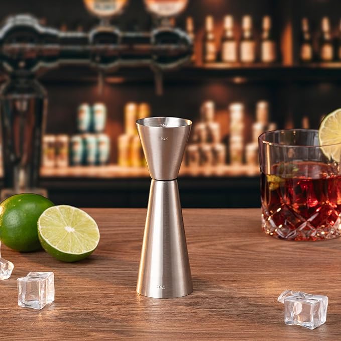 Briout Jigger for Bartending, Double Cocktail Jigger Japanese Premium 304 Food Grade Stainless Steel Jigger 2 OZ 1 OZ with Measurements Inside, Flat Edge Silver
