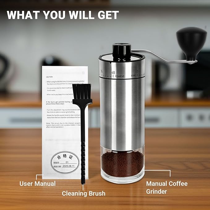 Mini Manual Coffee Grinder with 40 Adjustable Settings, Portable Hand Coffee Bean Mill with 30g Capacity, Conical Burr Coffee Grinder with Crank for Travel, Camping, Office, Espresso, Pour Over, etc
