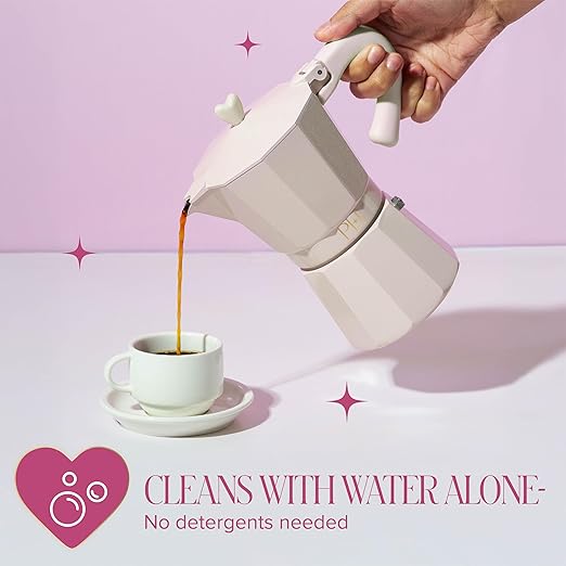 Paris Hilton Stovetop Espresso and Coffee Maker, Italian & Cuban Style Coffee Pot with Iconic Heart Knob, Perfect for Rich Aromatic Espresso, Makes up to 6 Espresso Cups, Cream