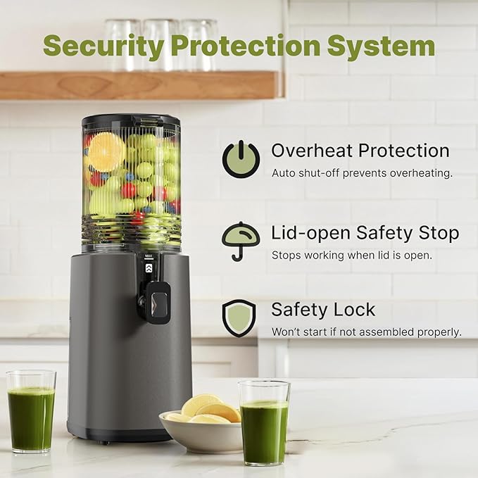 Cold Press Juicer, 5.5inch Wide Feed Chute Juicer Extractor Machine, Slow Masticating Juicer for Whole Vegetables & Fruits, Gray