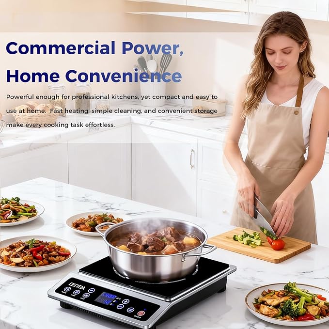 OSTBA 1800W Portable Induction Cooktop, Large Heating Coil Countertop Induction Burner, 10 Power Levels & 120–460°F Temperature Control, 3H Timer, Keep Warm, ETL Certified