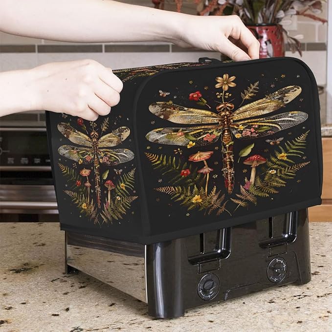 Animal Dragonfly Flower Toaster Cover 2 Slice Dust and Fingerprint Protection Toaster Bread Maker Covers Washable Kitchen Small Appliance Covers for Kitchen Accessories Decor Bakeware Women Gift