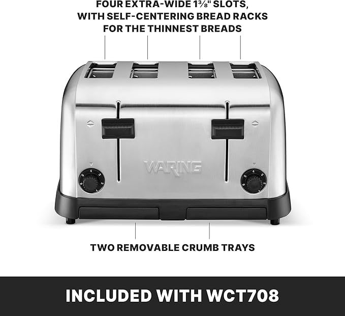 Waring (WCT708) Four-Compartment Pop-Up Toaster, Silver