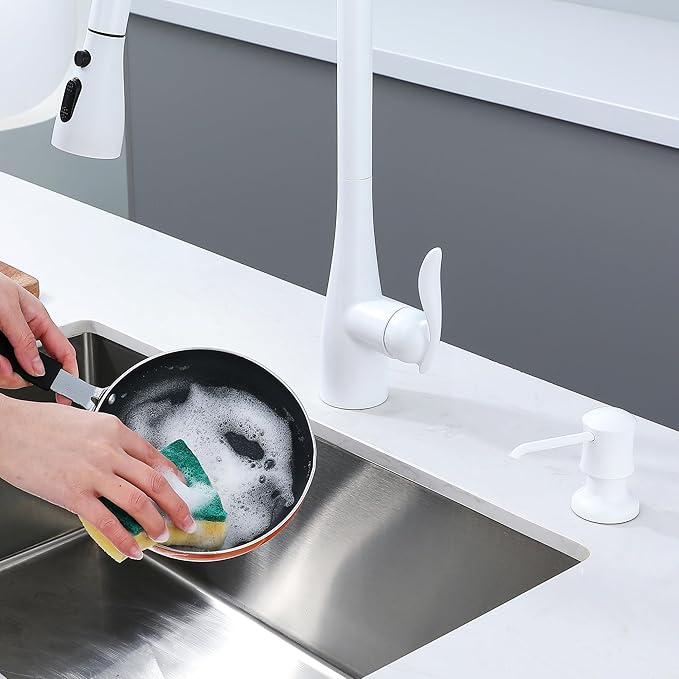 Sink Soap Dispenser for Kitchen Sink White Upgrade with 40" Silicone Extension Tube Kit, Connect to Your Soap Bottle Directly
