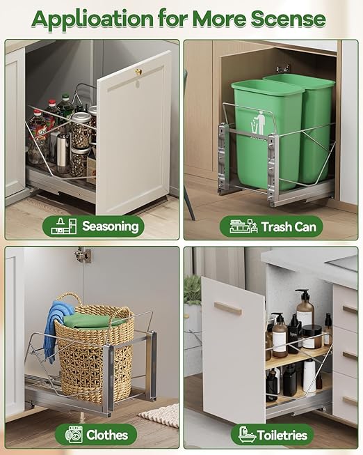 Dual Pull Out Trash Can Under Cabinet, Door Mount & Pull Handle Twin-Mode, Pull-Out Garbage Holder, Under Sink Pull-up Kit with Soft-Close Slides, for Kitchen, Sink, Drawer(Bin Not Included)