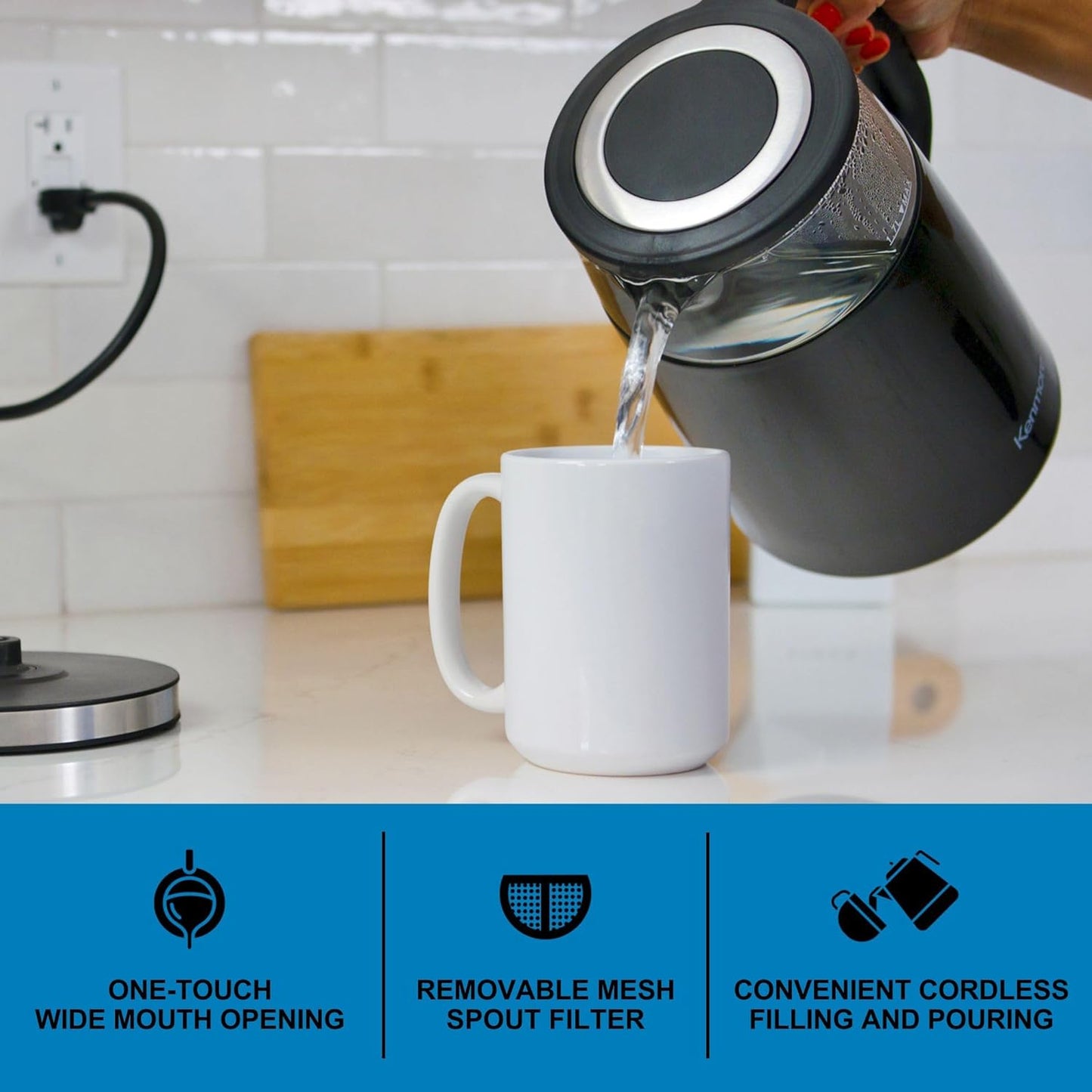 Kenmore Electric Kettle - 1.7 Liter Cordless Digital Chauffe-eau, Instant Pot Tea Kettle, Preset Temperature Control, Automatic Shut- Off, Cool Touch, Hot Water Boiling Heater, Black