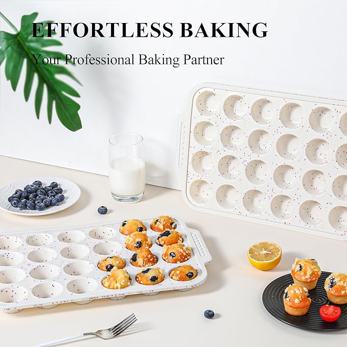 Vinino Silicone Mini Muffin Pan for Baking, 24 Cups Mini Cupcake Pan with Reinforced Frame, Nonstick Muffin Tray with Non-Slip Handle, Silicone Molds for Oven, BPA Free, Dishwasher Safe