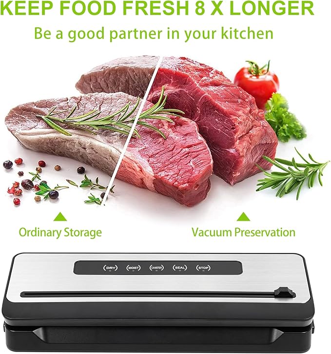 Vacuum Sealer Machine, Fast-Compact Food Sealer with Bags Storage, Build-in Cutter, Ideal for Sous Vide and Airtight Food Storage, Dry&Moist Modes (Silver)