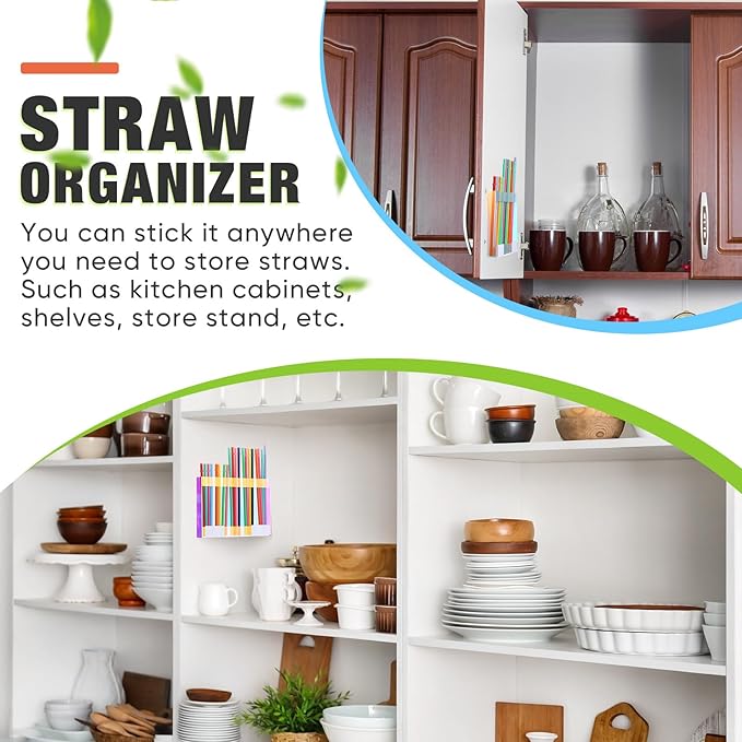 Qinyoung Acrylic Straw Holder for Cabinet Door with Double Sided Adhesive Tape Reusable Straw Organizer Tumbler Storage Kitchen Accessories Container for Counter Cupboard(Classic,Large,Iridescent)