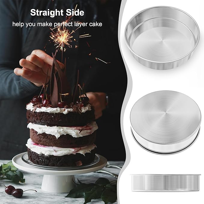 8 Inch Cake Pan Set of 3, Nonstick Stainless Steel Round Layer Cake Baking Pans with 100PCS Parchment Papers, Cake Tins for Birthday Christmas, Healthy & Non-Toxic, Easy Clean & Dishwasher Safe