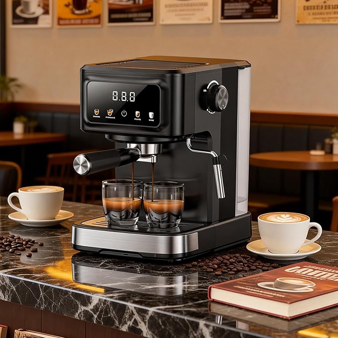 Espresso Machine 15 Bar Compact Electric Coffee Maker with Milk Frother for Latte & Cappuccino, Expresso Coffee Machines, Removable Water Tank, Ideal for Home and Office Use - Cafetera Espresso