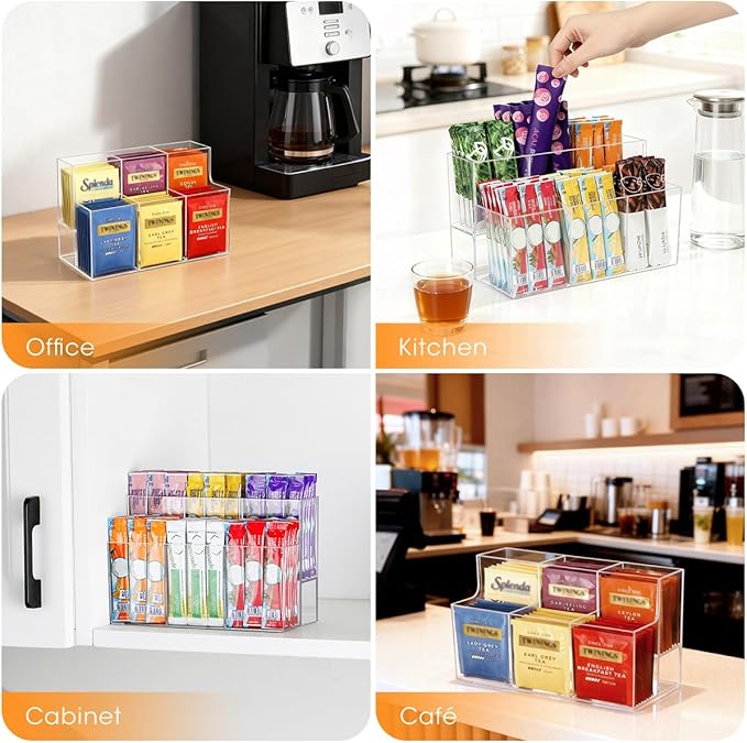 AIEVE Drink Packet Organizer, 2-Tier Water Flavor Packet Holder for Pantry Storage, Acrylic Drink Mix Organizer Hydration Powdered Mixes Holder Container for Cabinet Kitchen Storage