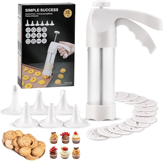 YOOUSOO Cookie Press Gun, Cookie Press Kit For Baking, Decoration with 12 Cooking Discs and 6 Piping Tips, Cookie Maker Machine for Christmas Party
