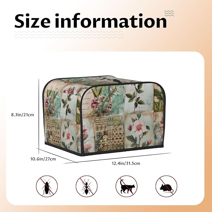 Western Florals Shabby Wood Covers for 4 Slice Toasters,Cute Country Bread Machine Cover with Handle,Washable Stain Resistant Kitchen Small Appliance Cover Dining Decor