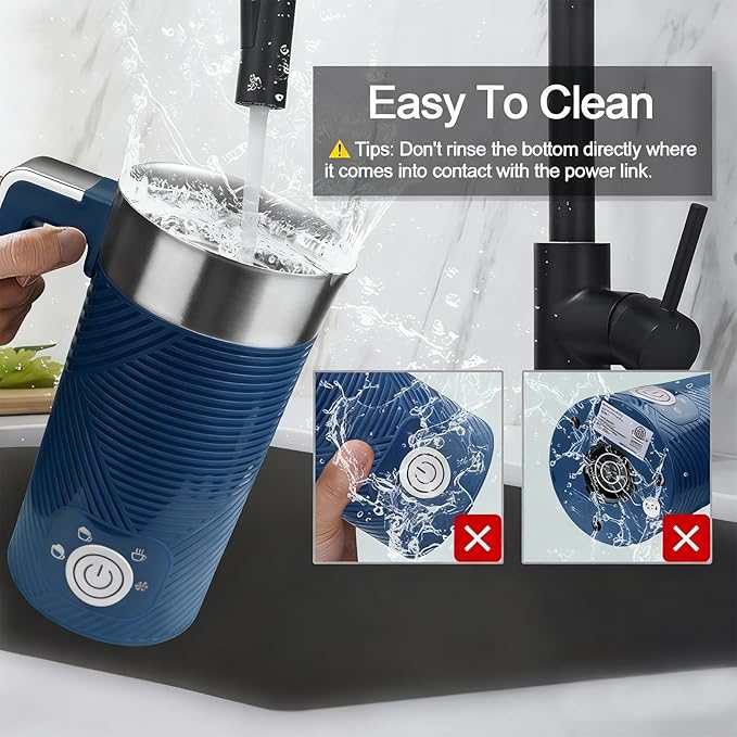 Electric Milk Frother and Steamer, 4-in-1 Milk Steamer with Wood Elements Design, Automatic Hot & Cold Foam Maker for Latte, Cappuccinos, Macchiato, Milk Warmer (blue)