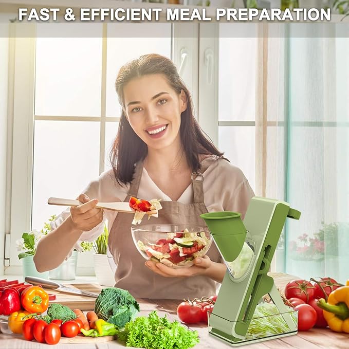 Mandoline Slicer Safe Multifunctional Dicer Adjustable Commercial Slicer Machine Stainless Steel Chopper (Deep Light Green)