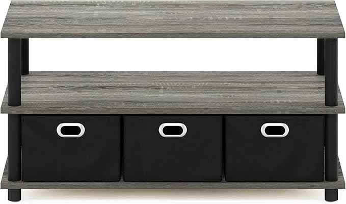 FURINNO Turn-N-Tube Coffee Table, 31.22D x 15.5W x 15.8H in, French Oak Grey/Black/Black