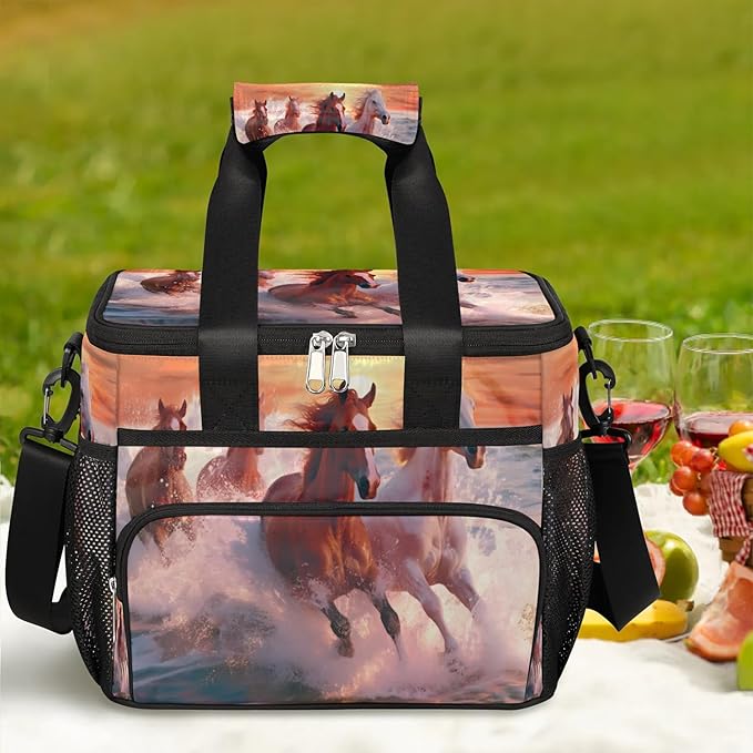 Pardick Lunch Box for Women Men Sea Horse Insulated Lunch Bag Leakproof Large Lunchbox for Adults with Adjustable Shoulder Strap, Cooler Tote Bag for Work, Picnic, Beach