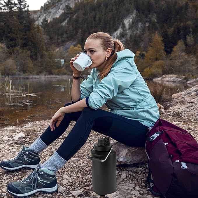 Kerilyn Insulated Gallon Jug with Handle, One Gallon, 128oz Stainless Steel, Large Double Vacuum Water Bottle for Hot & Cold Drinks, Wide Mouth, Sweat Proof, Great for Travel, Camping, Black