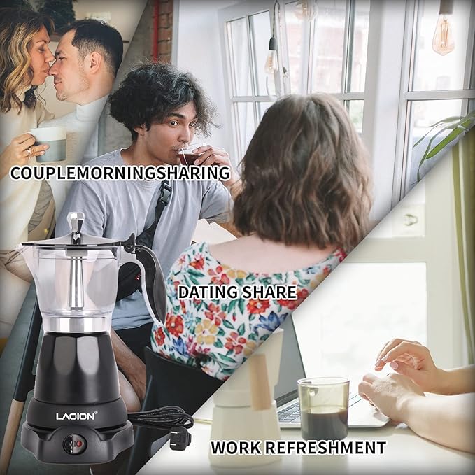 LAOION Cuban Coffee Maker, 6 or 3cup Electric Espresso Coffee Maker, Portable Cafeteras Electricas Modernas, Electric Moka Pot with Detachable Base & Overheat Protection, Coffee Gift for Home Travel