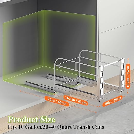 Pull Out Trash Can Under Cabinet Shelf, Under Cabinet Trash Cans Pull Out Kit with Soft-Close Slides,Door Mounting Under Sink Trash Can Slider for Kitchen,Fits Up to 40 Qt(Can Not Included)