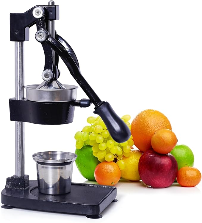 Manual Cast Iron Citrus Juicer,Commercial Hand Press,Heavy Duty Countertop Squeezer for Fresh Orange Lemon Juice,Stable When Pressed,Easy to Use & Clean (black)