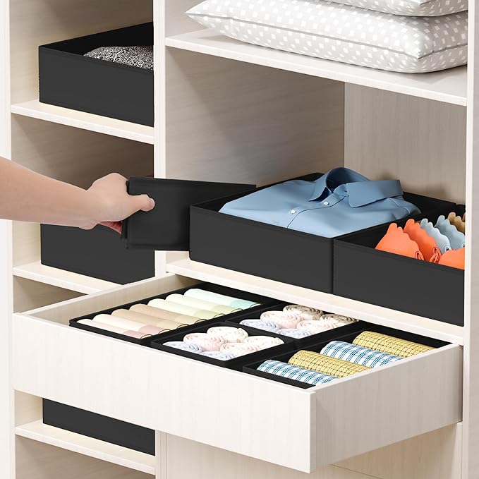 DIMJ Drawer Organizer Clothes - 16 Pack Baby Dresser Organizer for Nursery, Foldable Drawer Organizer Bins for Closet Bedroom Organization, Fabric Clothes Storage Dividers for Underwears, Socks, Bras