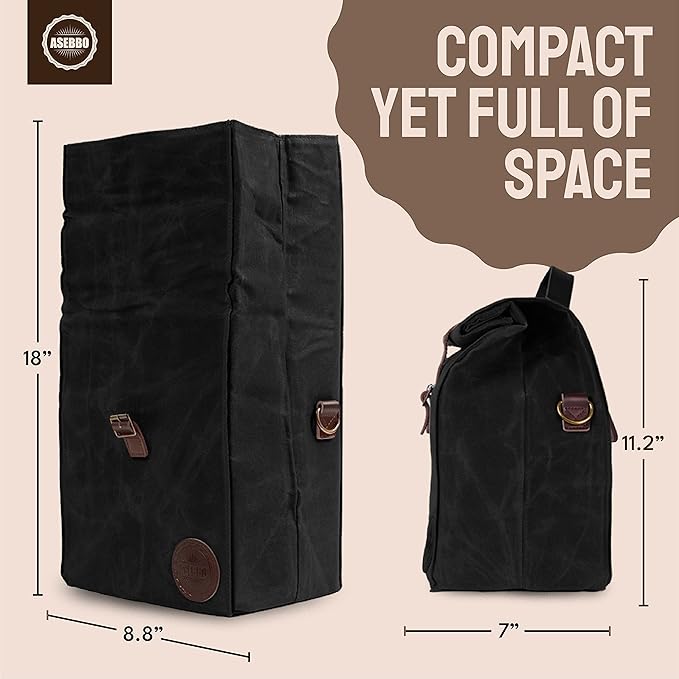ASEBBO Insulated Lunch Bag for Women & Men - Reusable & Leak Proof Lunch Box Cooler Bag for Work, Beach, Travel for Adults with Shoulder Strap - Waxed Canvas (Black) - Reusable Bag