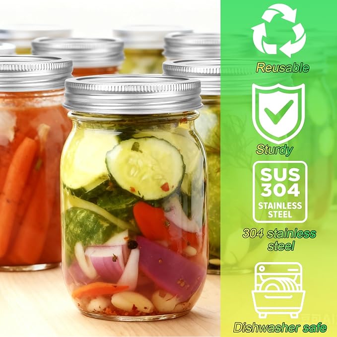 Palksky Stainless Steel Wide Mouth Canning Lids and Rings, Airtight/Rustproof Mason Jar Lids with Bands Set of 4