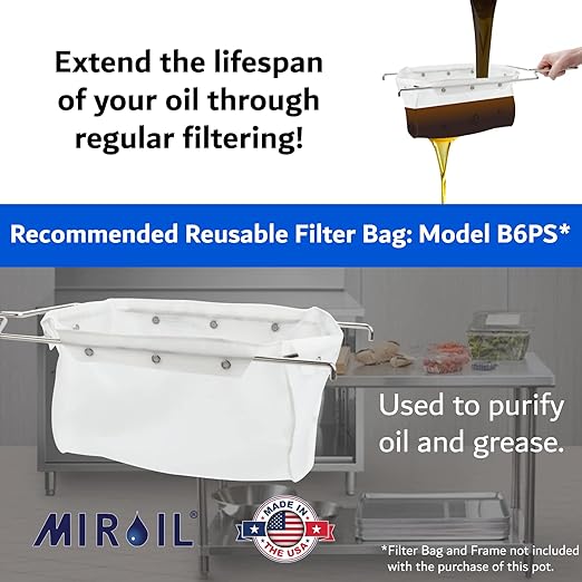 MirOil Filter Pot Combo, Oil Pot & Oil Filter Bag, 7 Gallon Deep Fryer Grease Disposal Caddy w/Castor Wheel & Reusable B6PS Strainer Bag for Filtering, Safe Storage, Extends Life & Polish Fryer Grease
